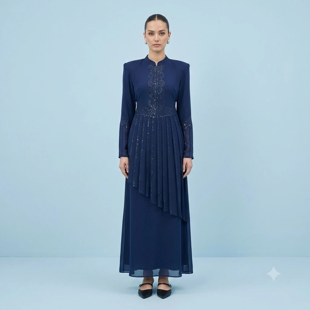Nida Matte Naqaab Hijab Set-navy blue