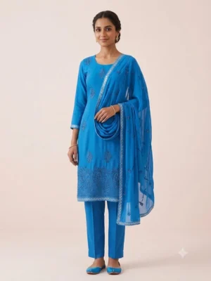 Navy Blue Fancy Unstitched Salwar Suit-1