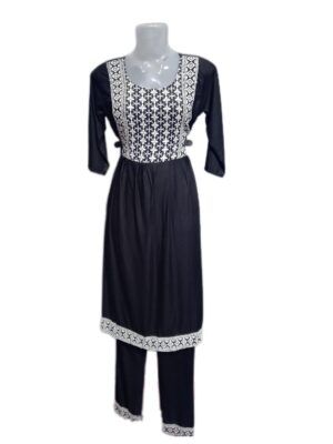 Here are a few options for a 5-word professional image alt text:  1. Modern Ethnic Ensemble Designer Nyra Kurti
2. Designer Nyra Cut Kurti Ensemble Set
3. Stylish Modern Ethnic Kurti and Pant
4. Nyra Designer Cut Kurti and Pant
5. Elegant Designer Ensemble Nyra Kurti Set  However, the most SEO-friendly and professional image alt text would be:  6. Authentic Modern Ethnic Kurti Ensemble Designer Nyra