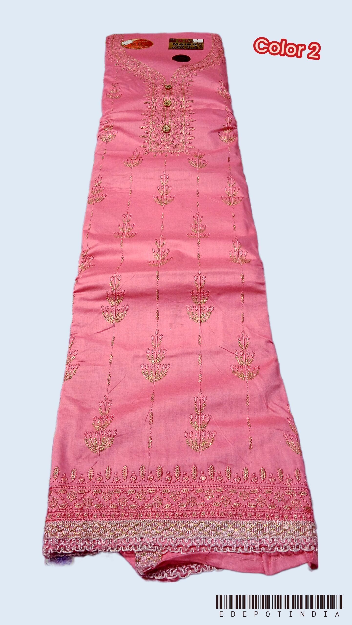 Cotton embroidered zari work Dress material pink