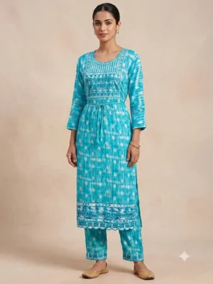 Readymade Nyra Cut Kurti Pant Set-green
