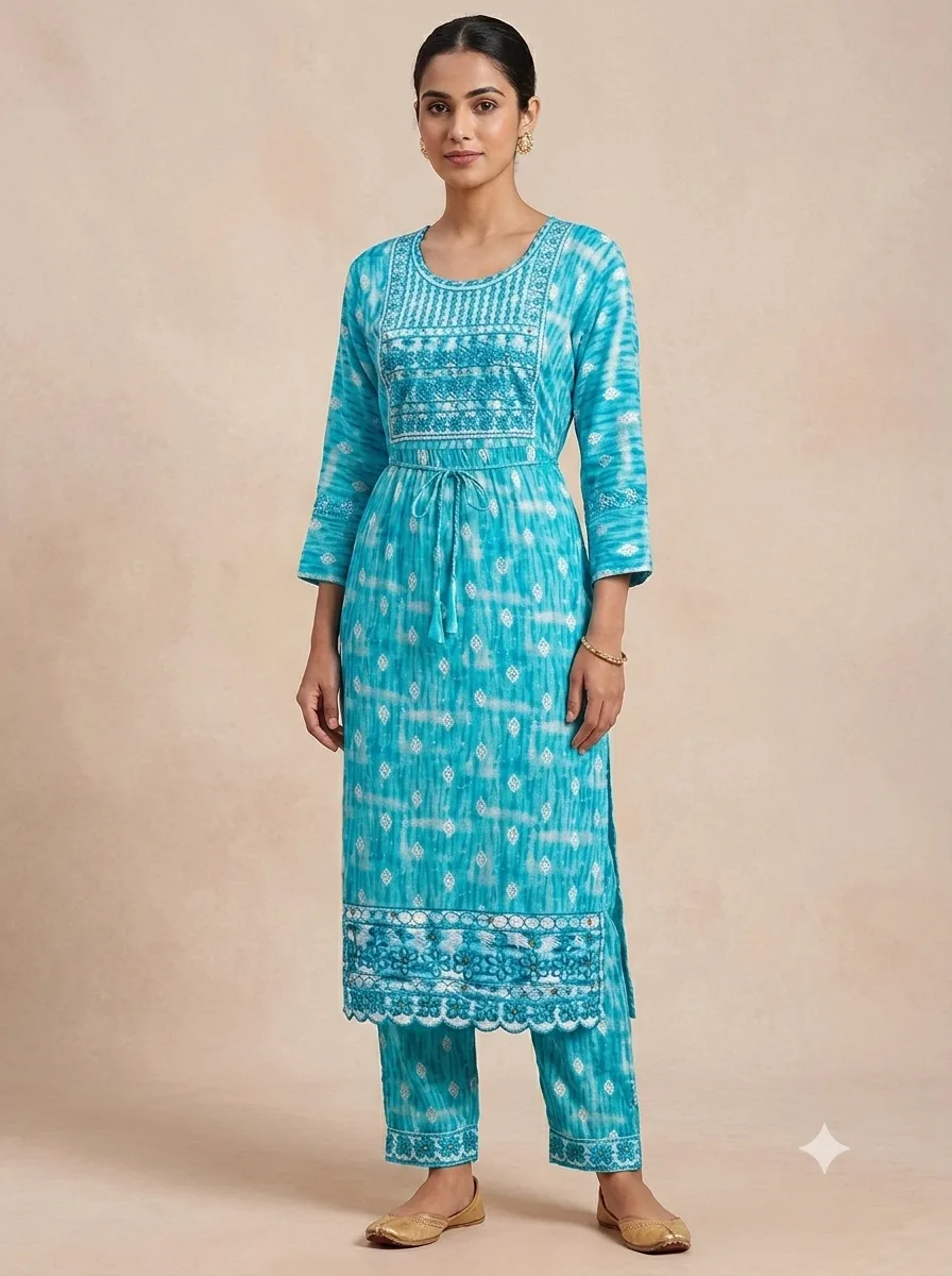 Readymade Nyra Cut Kurti Pant Set-green