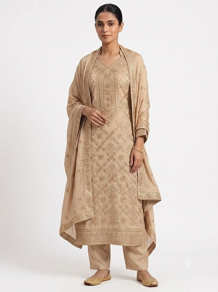Beige Shade Zari Work Suits