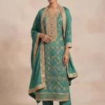 Green Shining Cotton Designer Suit for Women