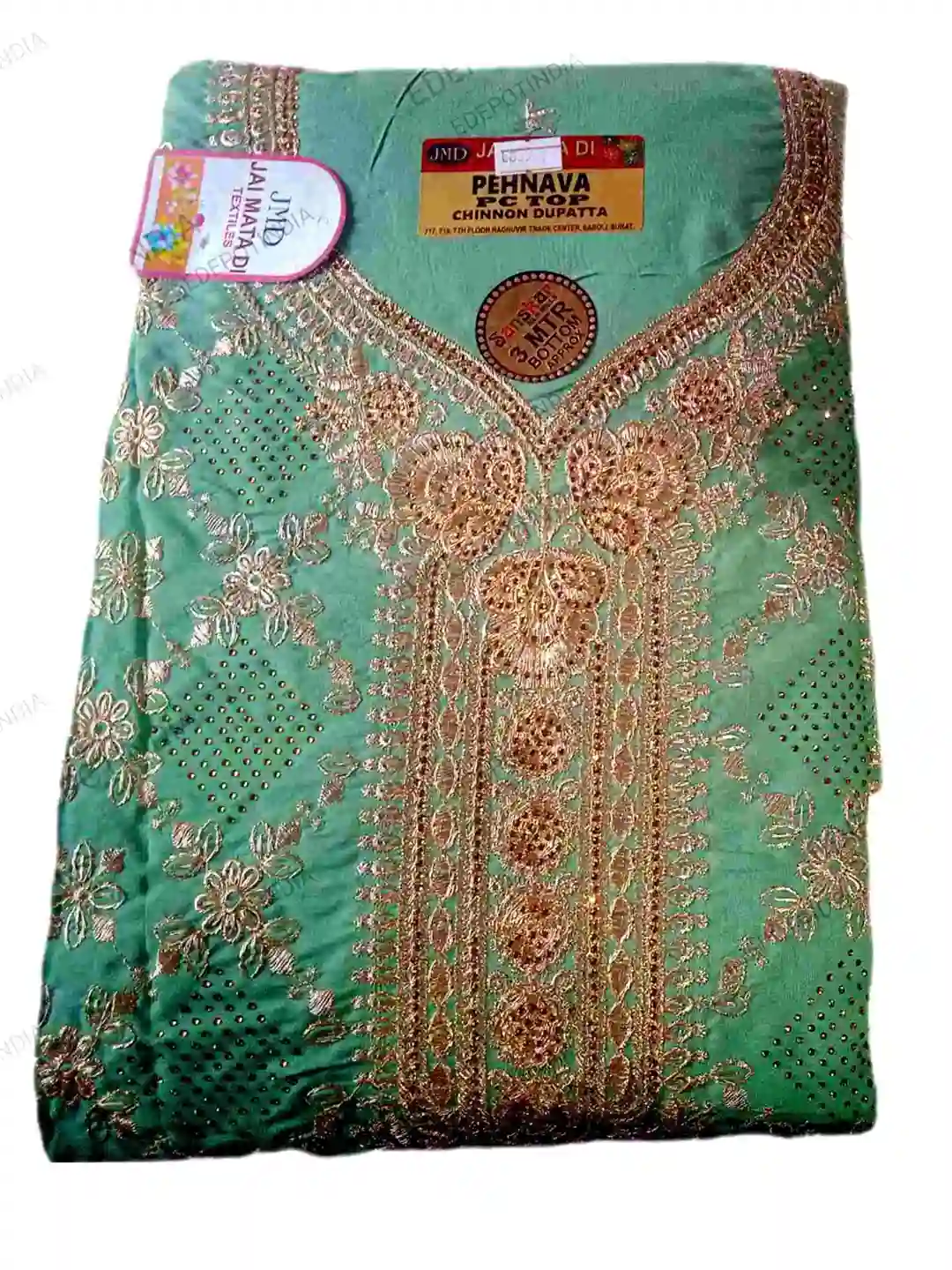 Green Shining Cotton Designer Suit for Women-top