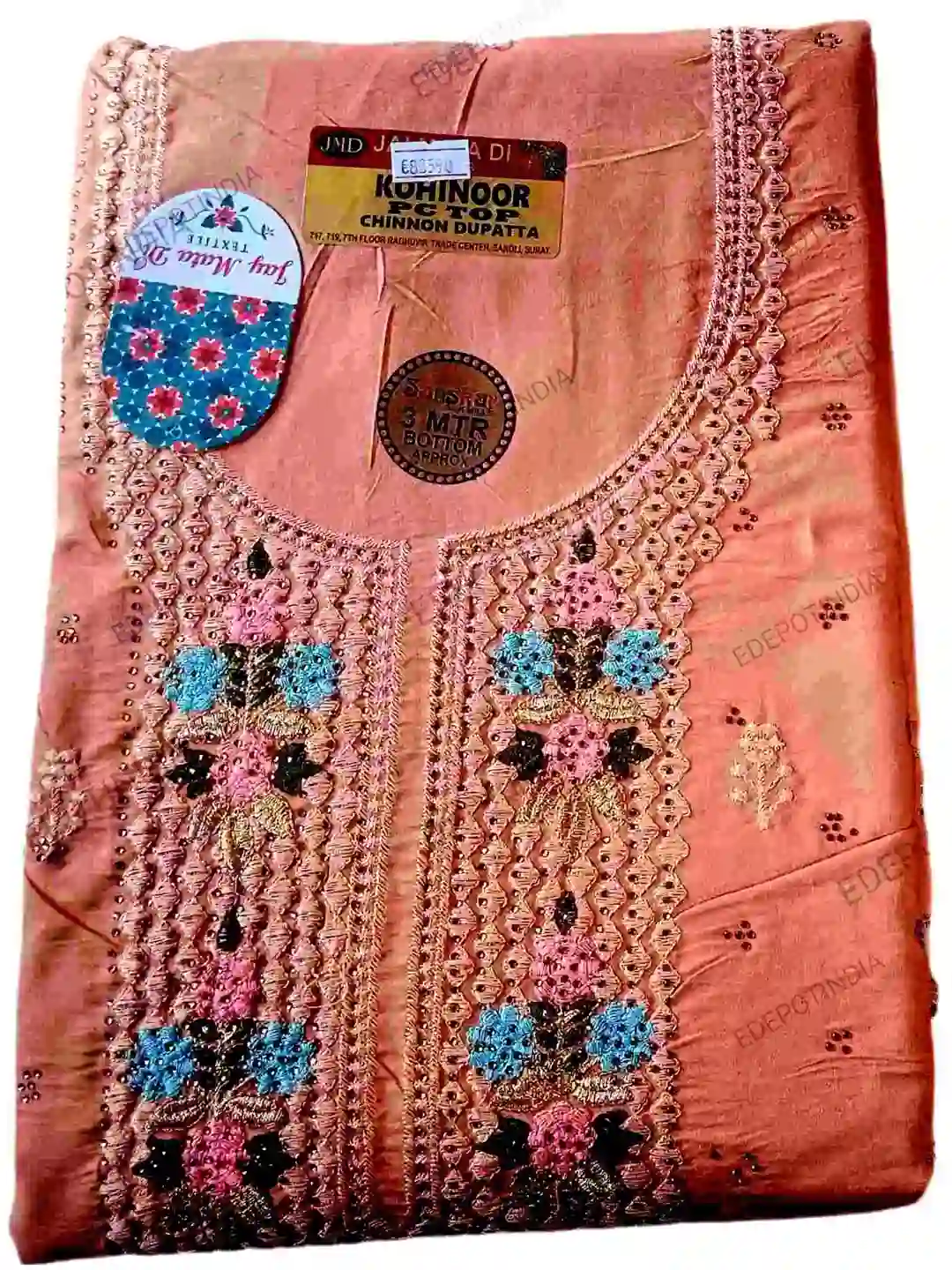 Kohinoor Orange Unstitched Suit-1