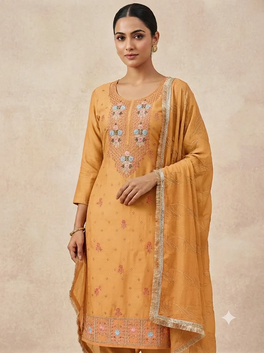 Kohinoor Orange Unstitched Suit