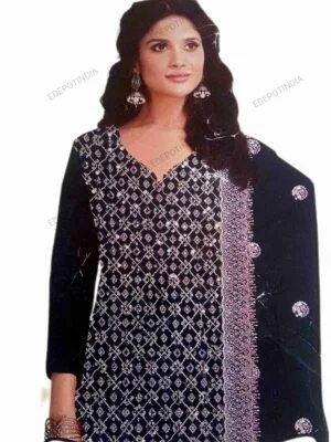 Black Designer Georgette Unstitched Suit with High-Fashion Flare