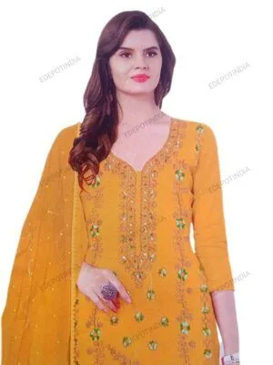 Yellow Designer Georgette Unstitched Suit