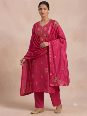 Premium Pink Cotton Unstitched Suit