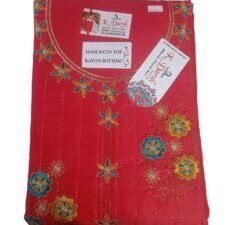 Red Cotton Unstitched Dress Material Set