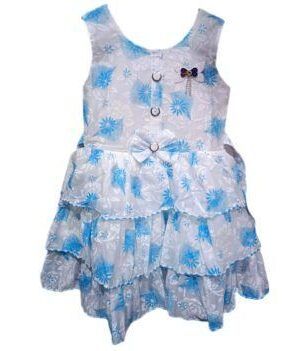 Blue Floral Print Cotton Summer Frock