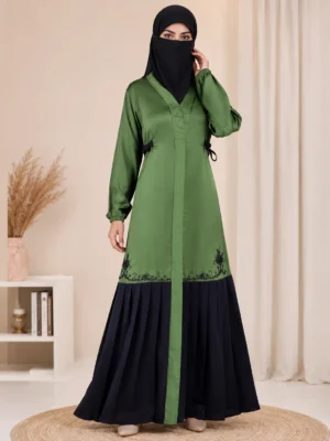 Imported Nida Fabric Embroidered Abaya Olive Green