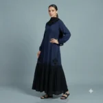 Nida Fabric Embroidered Abaya navy blue