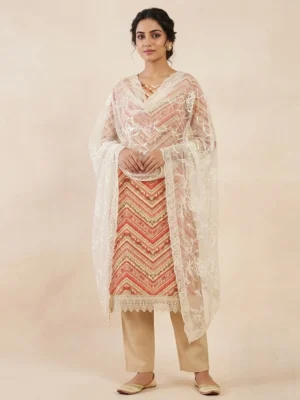 Peach Party Wear Unstitched Dress Material