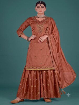 jam cotton garara sharara set brown