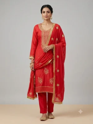 red Cotton Suit for Women