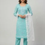 Aqua Green Unstitched Suit Set with Dupatta