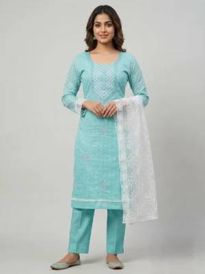 Aqua Green Unstitched Suit Set with Dupatta