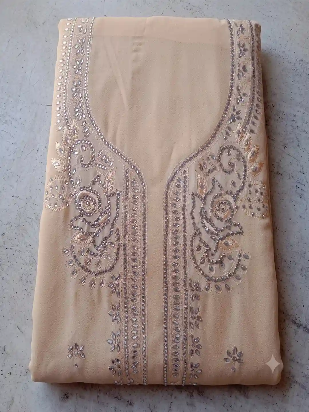 Beige Premium Georgette Unstitched Salwar Suit-1