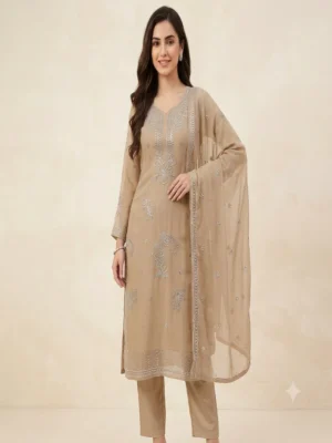 Beige Premium Georgette Unstitched Salwar Suit