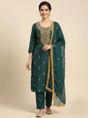 Dark Bottle Green Embroidered Unstitched Suit