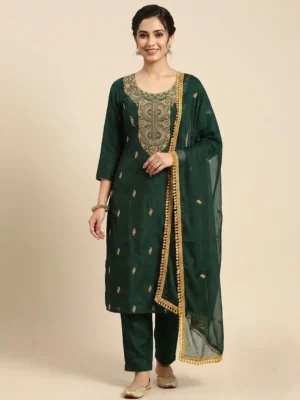 Forest Green Embroidered Unstitched Suit