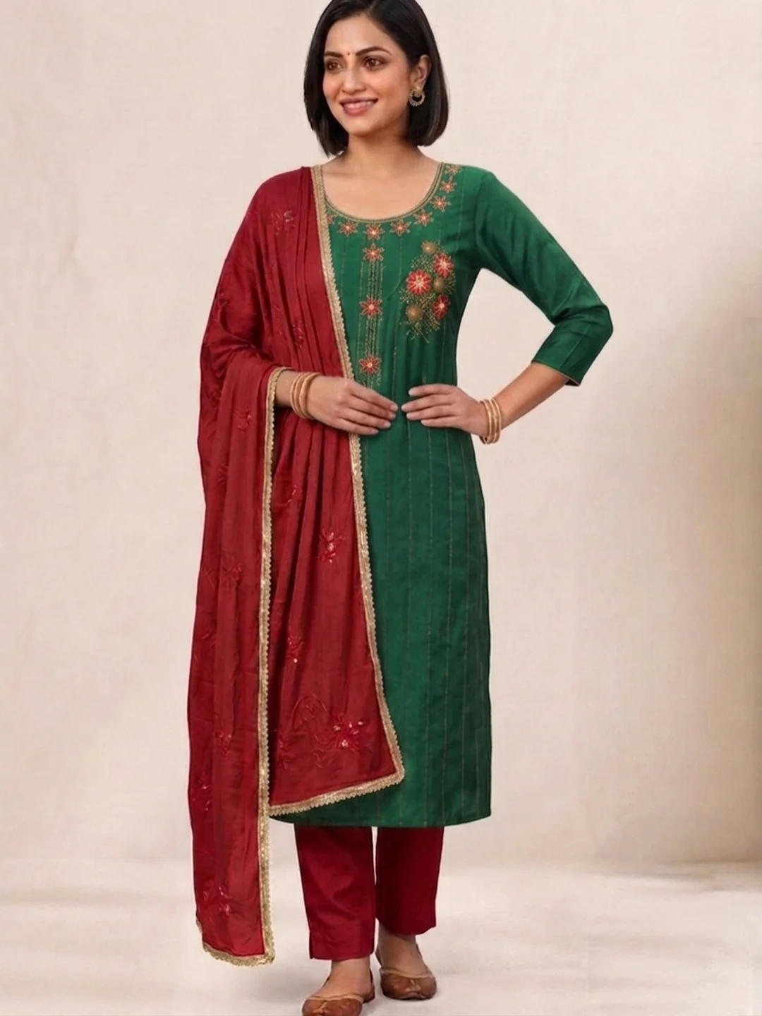 green cotton unstitched dress material-1
