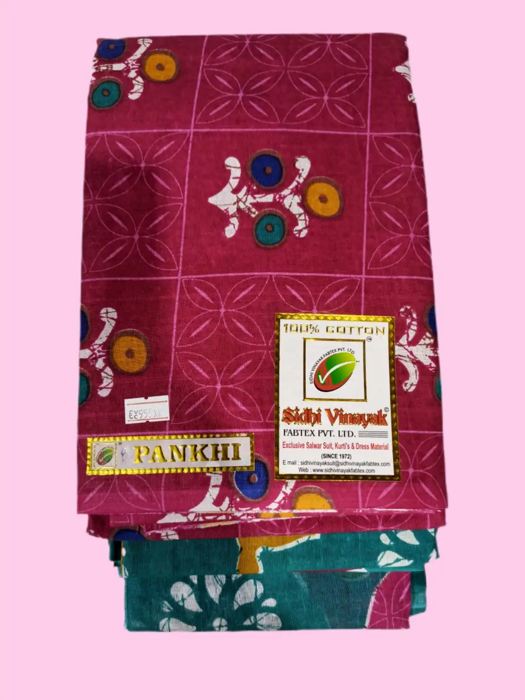 Magenta Pink Teal Blue Cotton Printed Suit Set-1