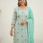green chikankari unstitched dress material