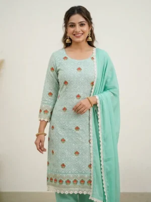 green chikankari unstitched dress material