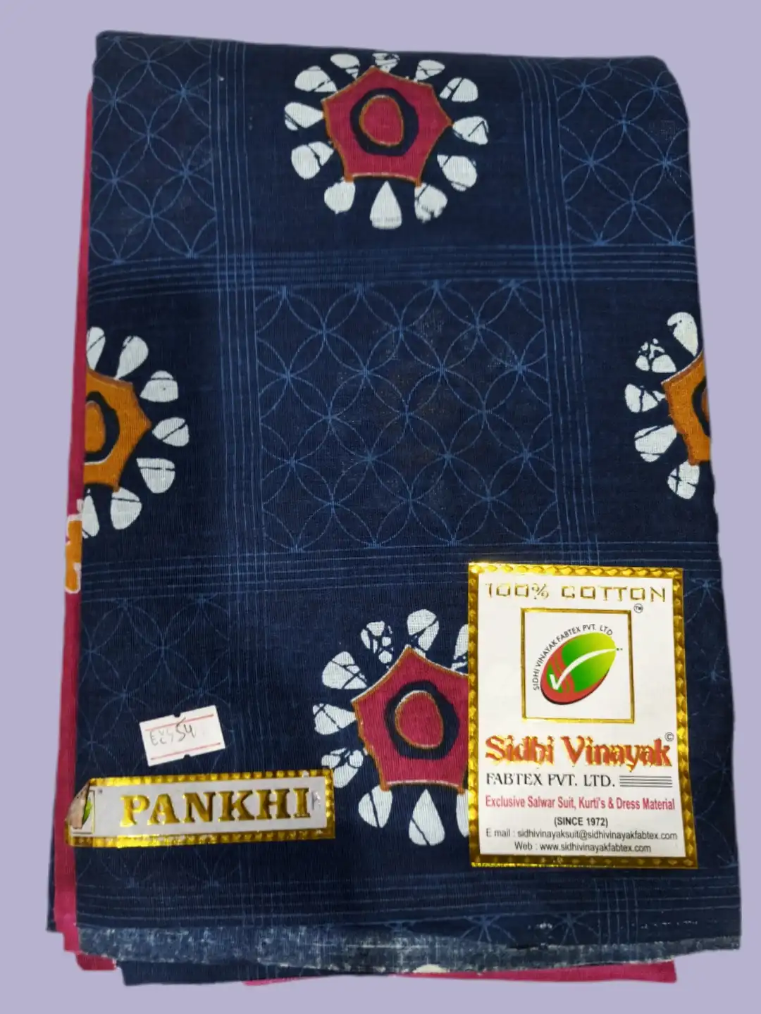 Navy Blue & Pink Paisley Cotton Printed Unstitched Suit-1
