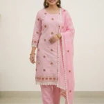 Pink Chikankari Style Cotton Thread Work Unstitched Dress Material with Lace Border