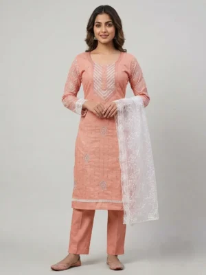 pink unstitched dress material