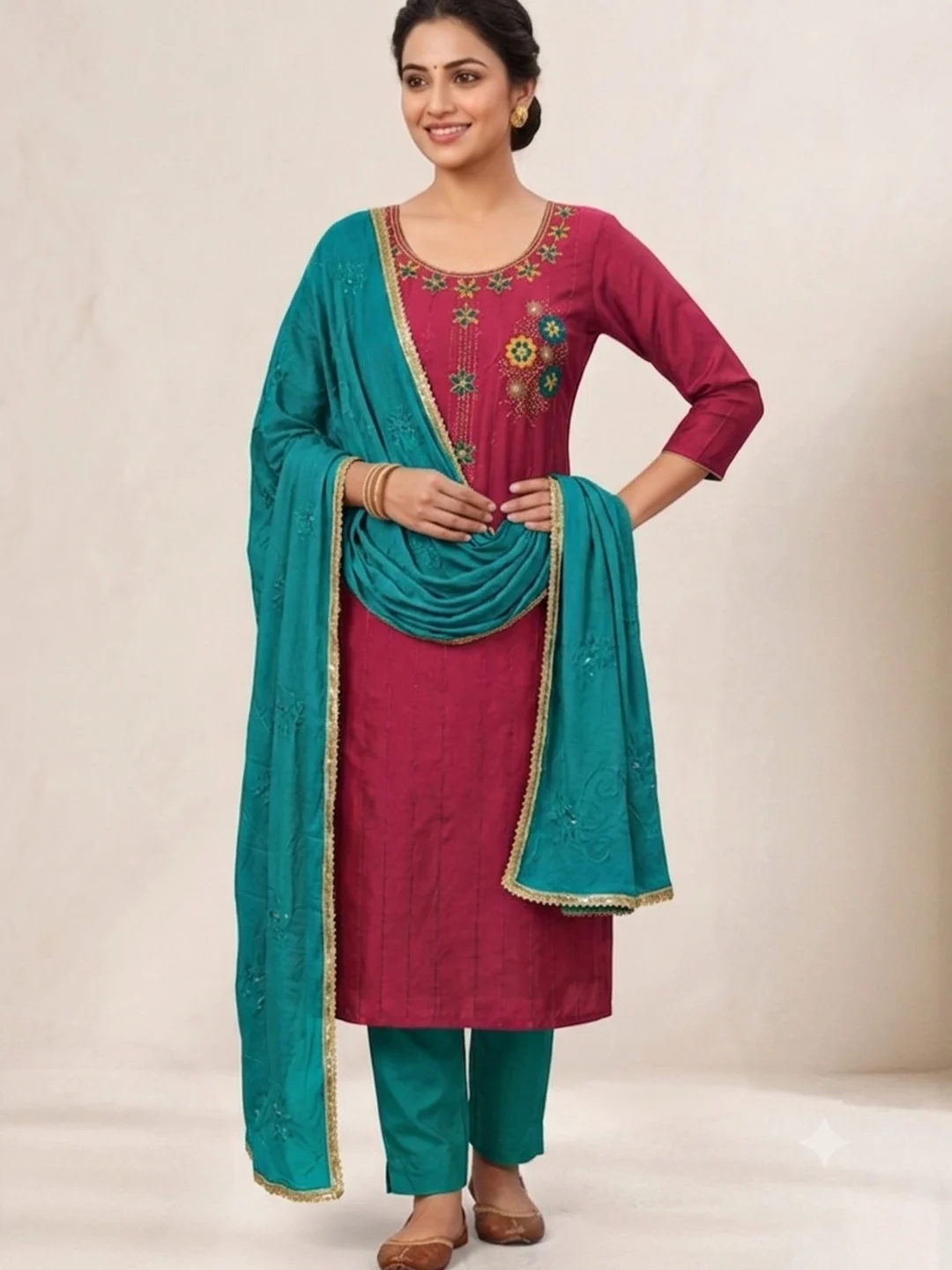 rani pink cotton unstitched dress material