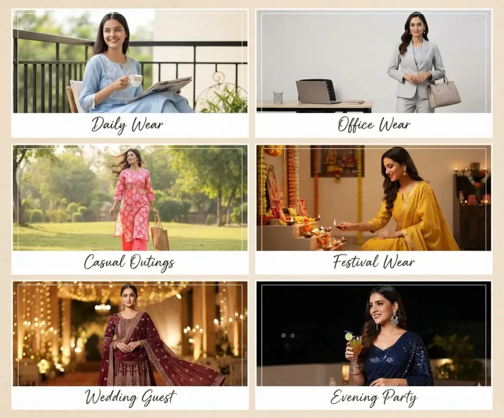 Occasion based unstitched dress material guide – Daily Office Casual Festival Wedding Party