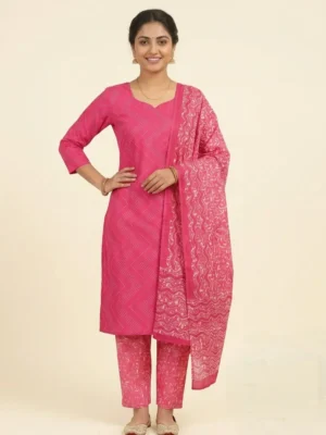 pink batik print cotton printed suit