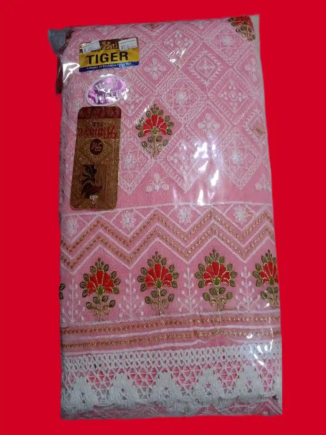 pink chikankari unstitched dress material-2