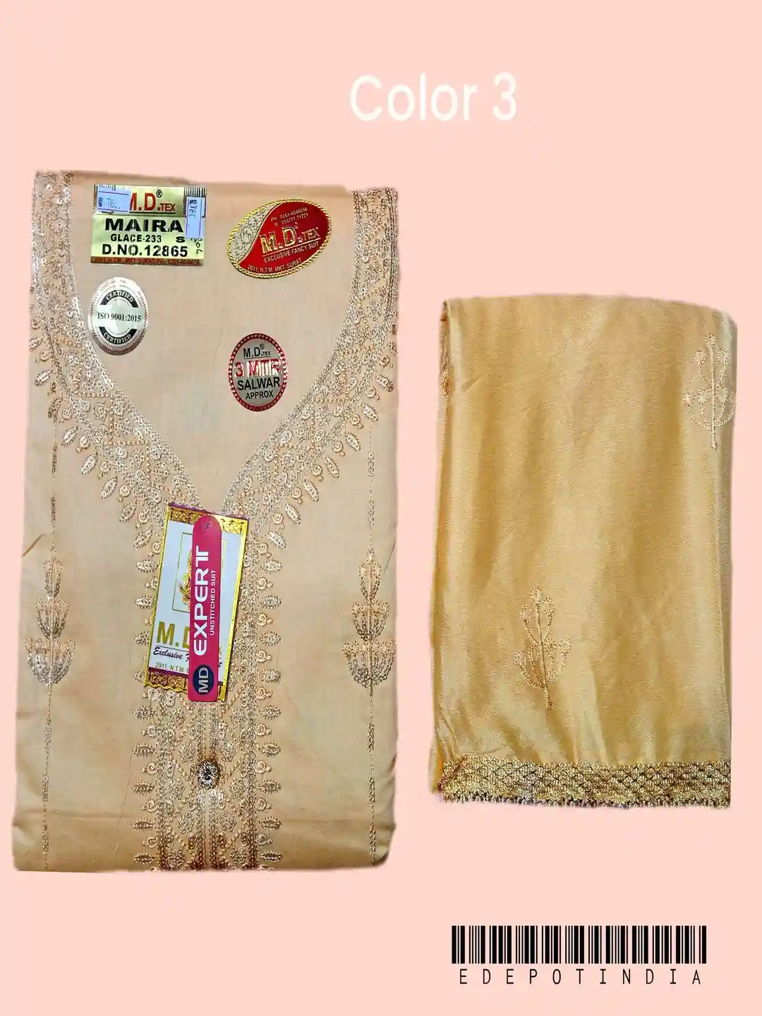 yellow glace cotton unstitched dress material-1