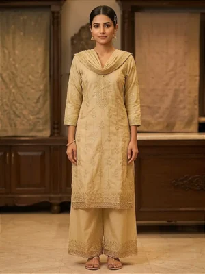 yellow glace cotton unstitched dress material